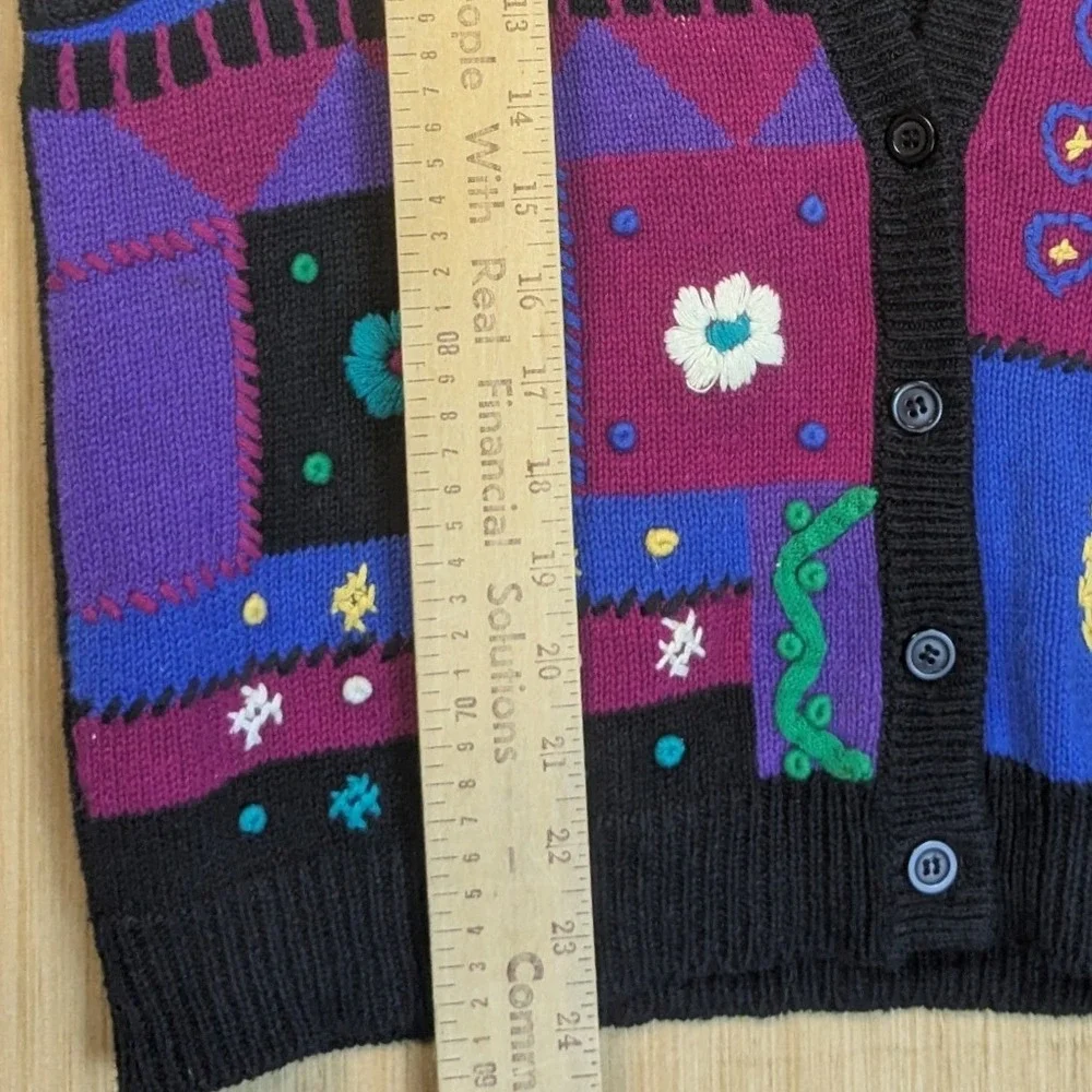Napa Valley Knit Vest Women's‎ Medium Colorful Patchwork Retro Heart Vtg 90s
